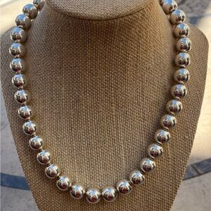 Mexican sterling Silver 5mm hollow Bead Necklace 18”